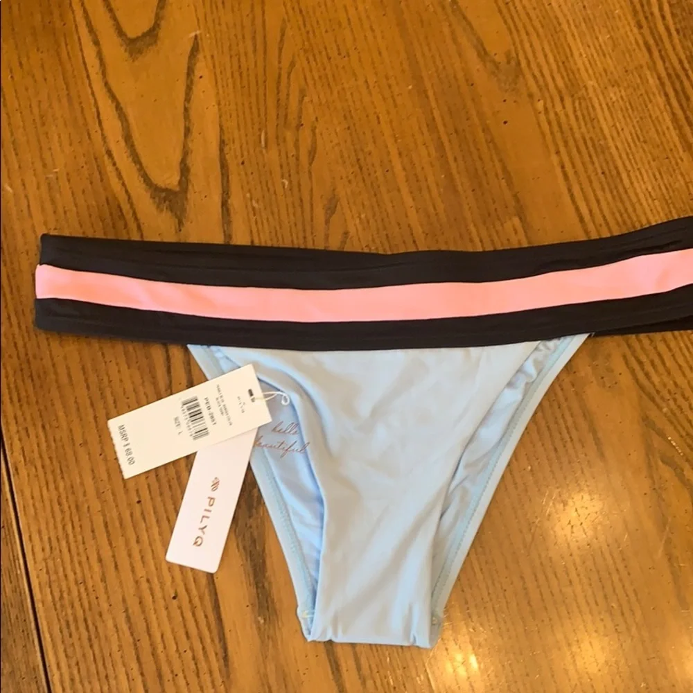 NWT PILYQ‎ Pebble Blue Banded Bikini Bottom
